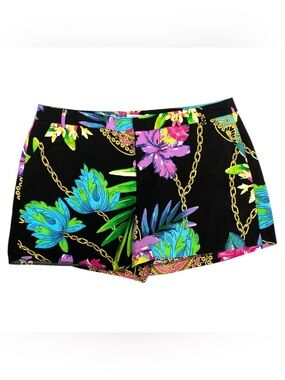 Jennifer Lopez Black High-Waist Floral & Chain Print Shorts Size Xl